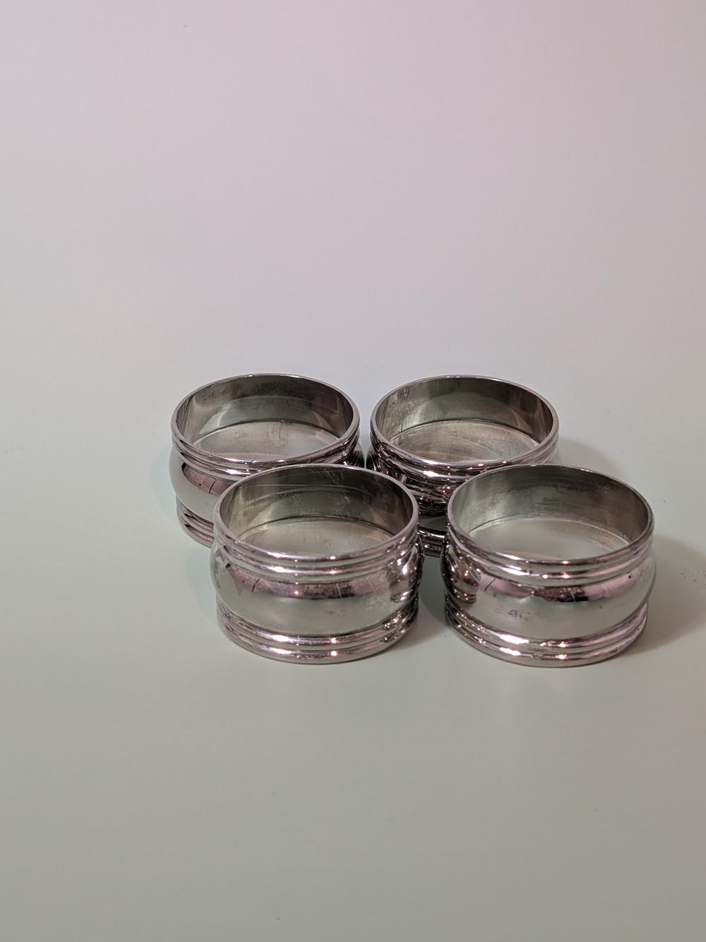 Classic Silver Napkin Ring Set of 4 - Polished Ribbed Design